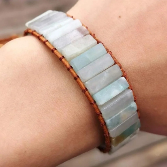 Handmade Bohemian Crystal tube leather bracelet. - Picture 4 of 7